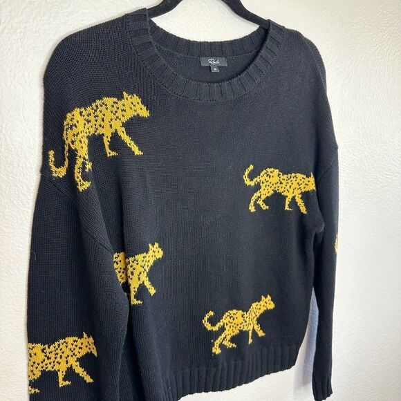 Rails Perci Sweater XS Black Leopard Jungle Cat Intarsia Wool Cashmere Blend - Picture 4 of 8